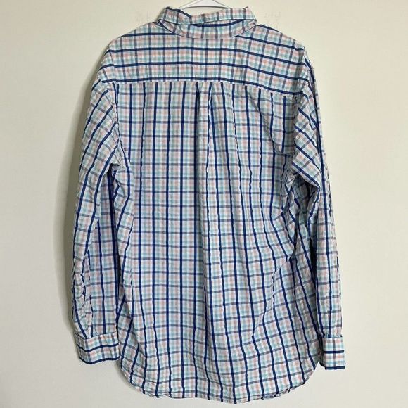 Vineyard Vines Tucker Button Up Shirt Mens Med Blue Pink Windowpane Plaid Whale - Picture 2 of 9